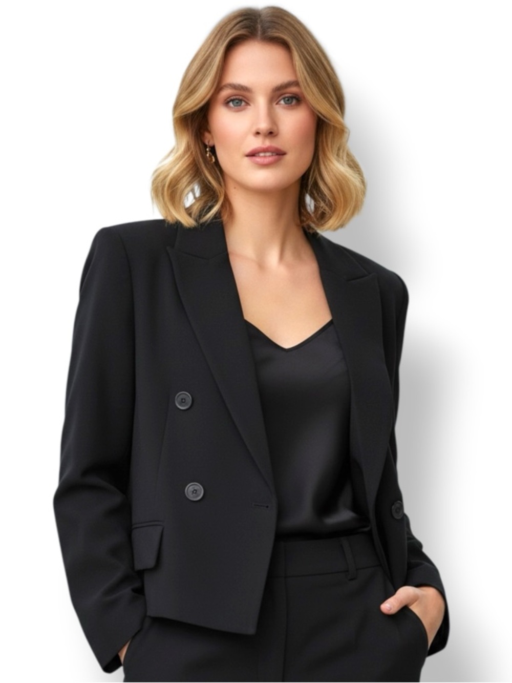 Banana Republic Black Double-Breasted Cropped Blazer. Women’s Size 8 Petite. NEW